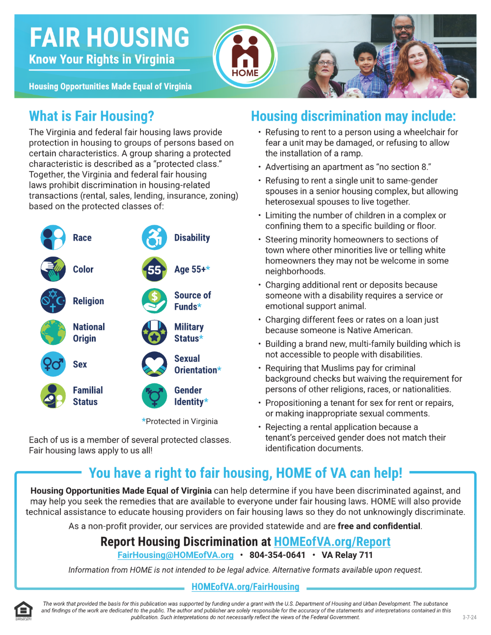 Flyer about knowing your fair housing rights in Virginia.